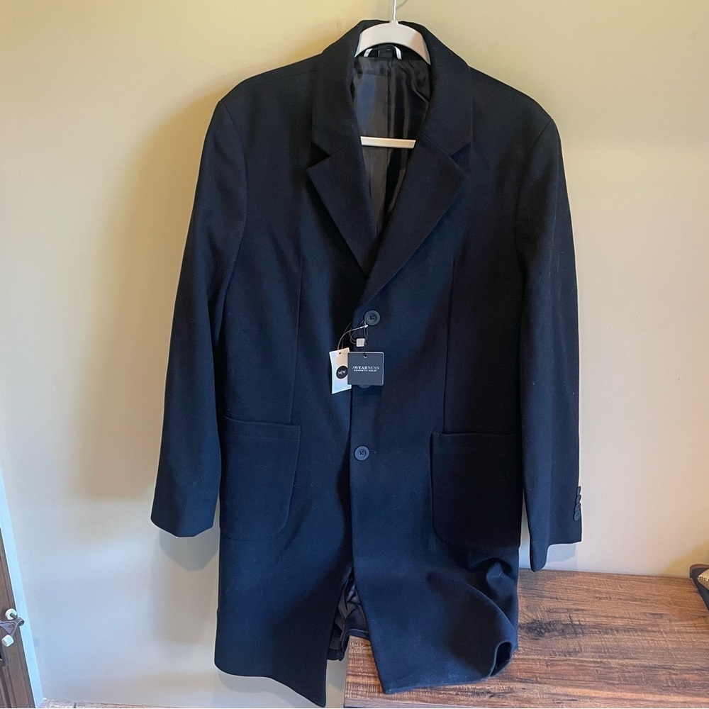 Awearness Kenneth Cole Black Wool
blend Coat Trench NWT